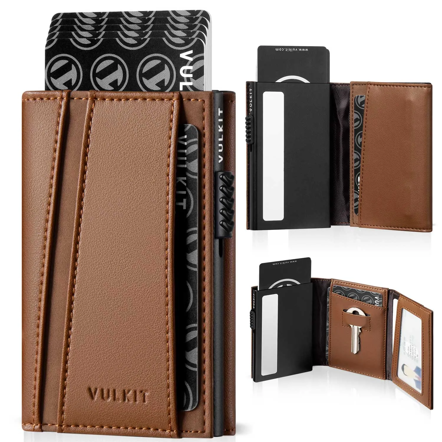 VC319-RFID Blocking Minimalsit Mens Wallet Pop Up with Coin Poecket and Key Slot for Spare Key