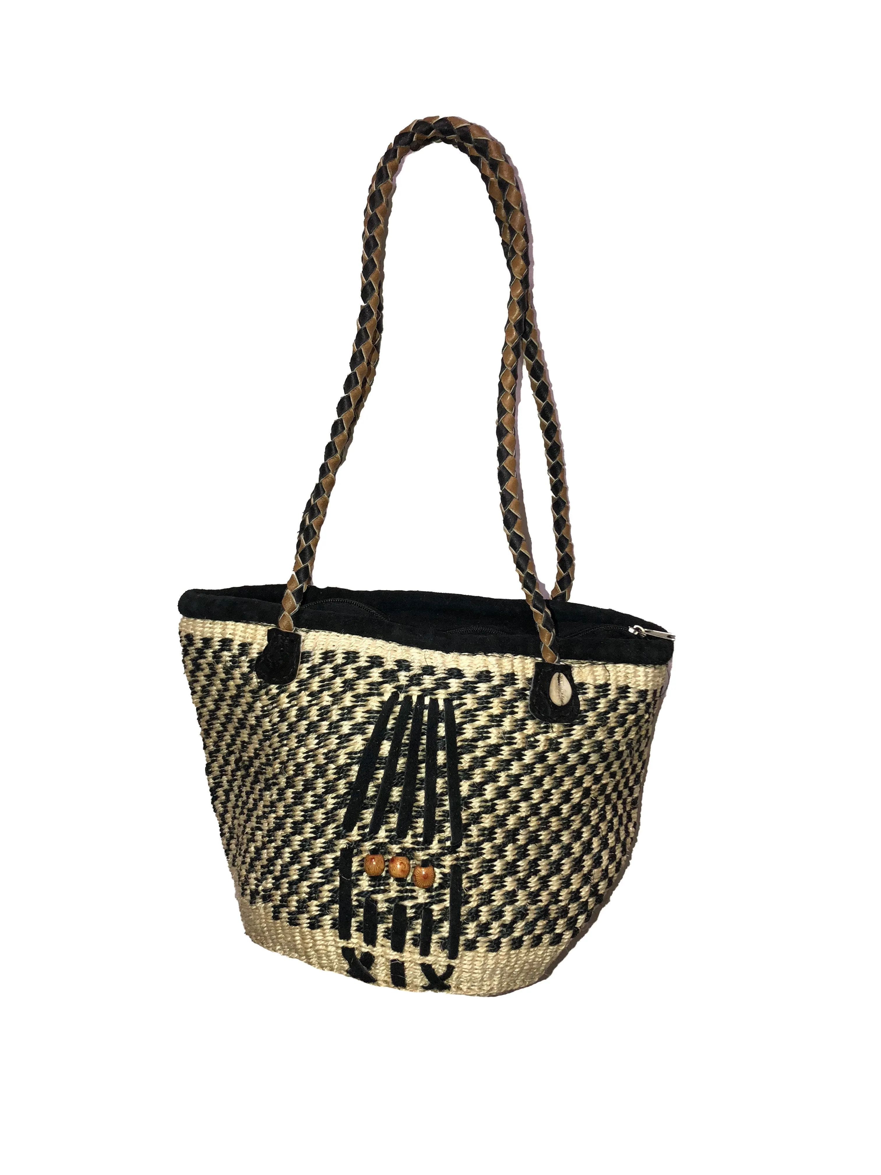 Womens Kiondo with Zipper Hand Woven Sisal Handbag