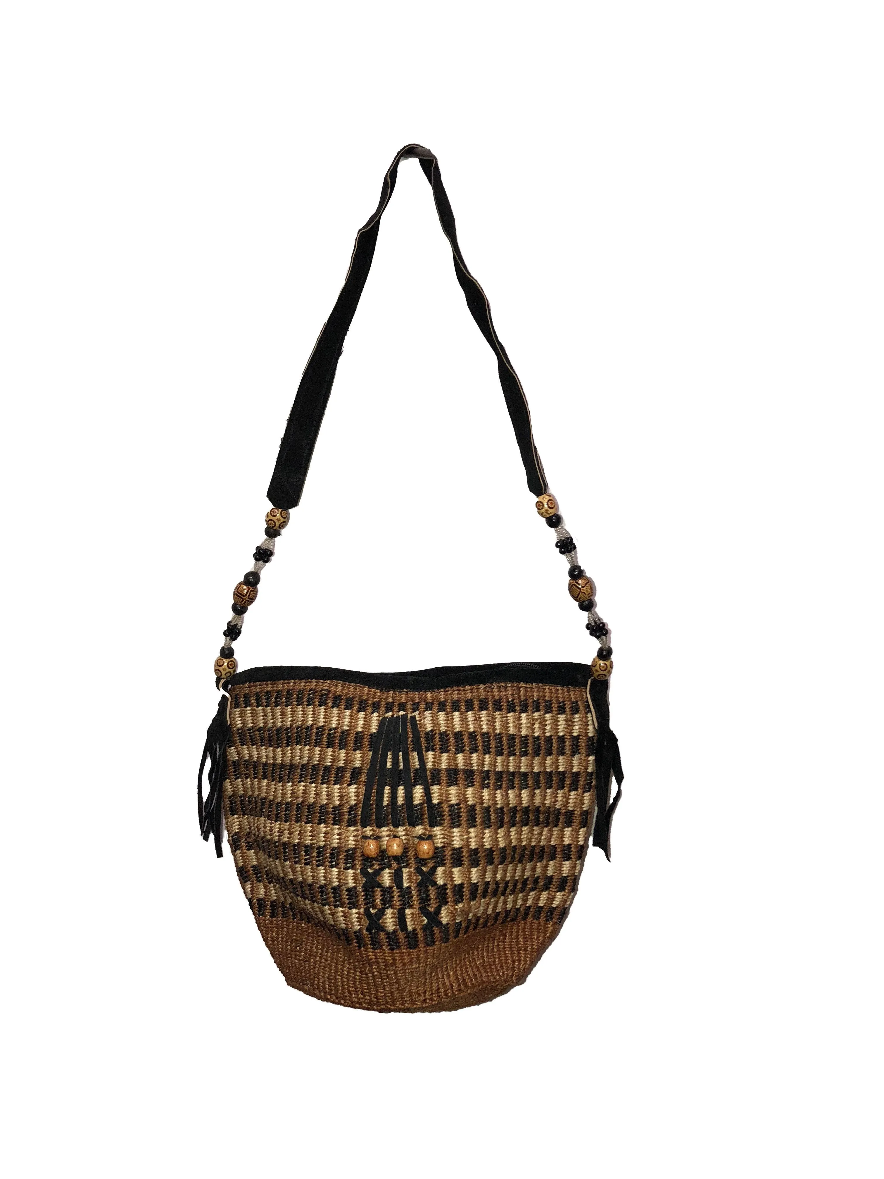 Womens Kiondo with Zipper Hand Woven Sisal Handbag